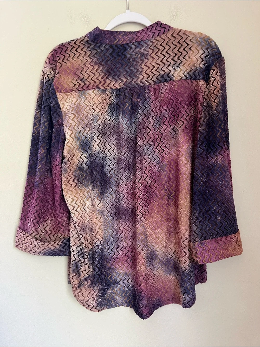 Cocomo NWT Popover Top Women’s XL Multicolor Zigzag Burnout Pleated 3/4 Sleeve - Picture 2 of 11